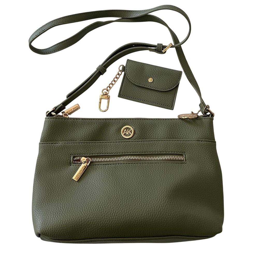 Anne Klein Dome Crossbody Handbag w Detachable Card Case Sage Green New Vegan